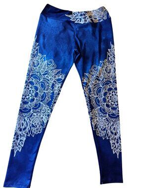 Boho/Mandala Print Blue High-Waisted Leggings Society6 Large Polyester/Spandex B